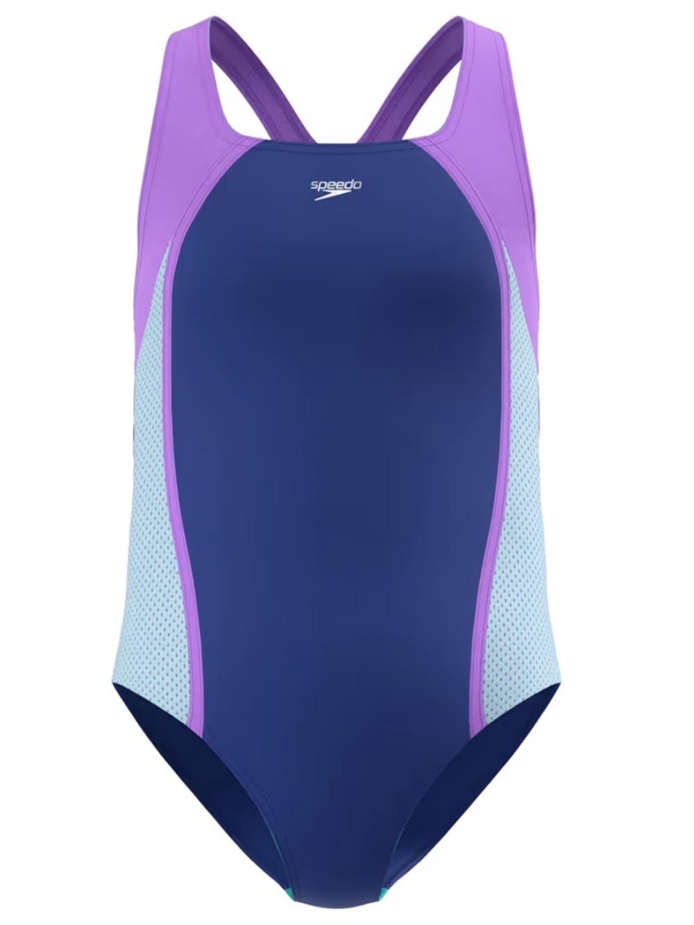 Speedo Girls Navy Blue and Lavender mesh splice thick strap One-Piece Swimsuit